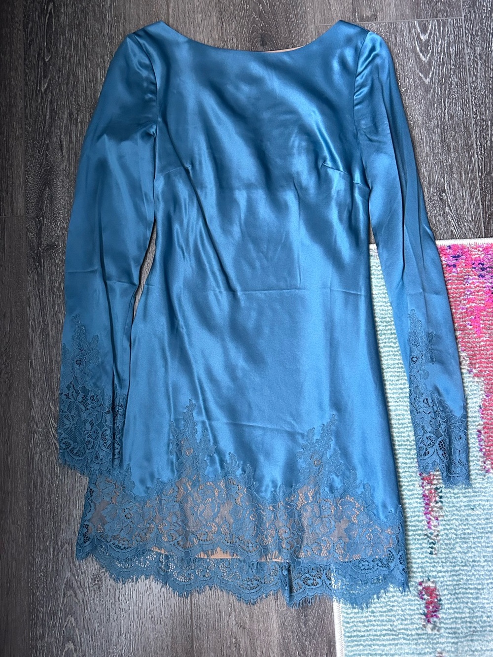 Reformation Blanche Silk Lace Trim Long Sleeve Dress - Picture 3 of 6